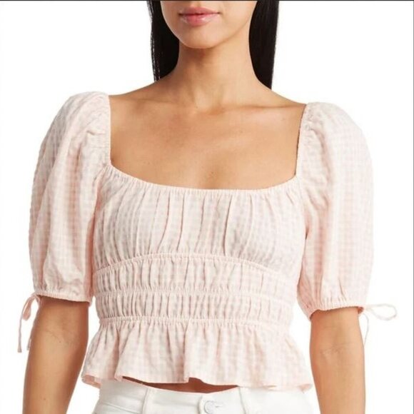 🥑2/$100🥑NWT Anthropologie Cotton Square-neck Gingham Milkmaid Top Puff Sleeve - Picture 4 of 16